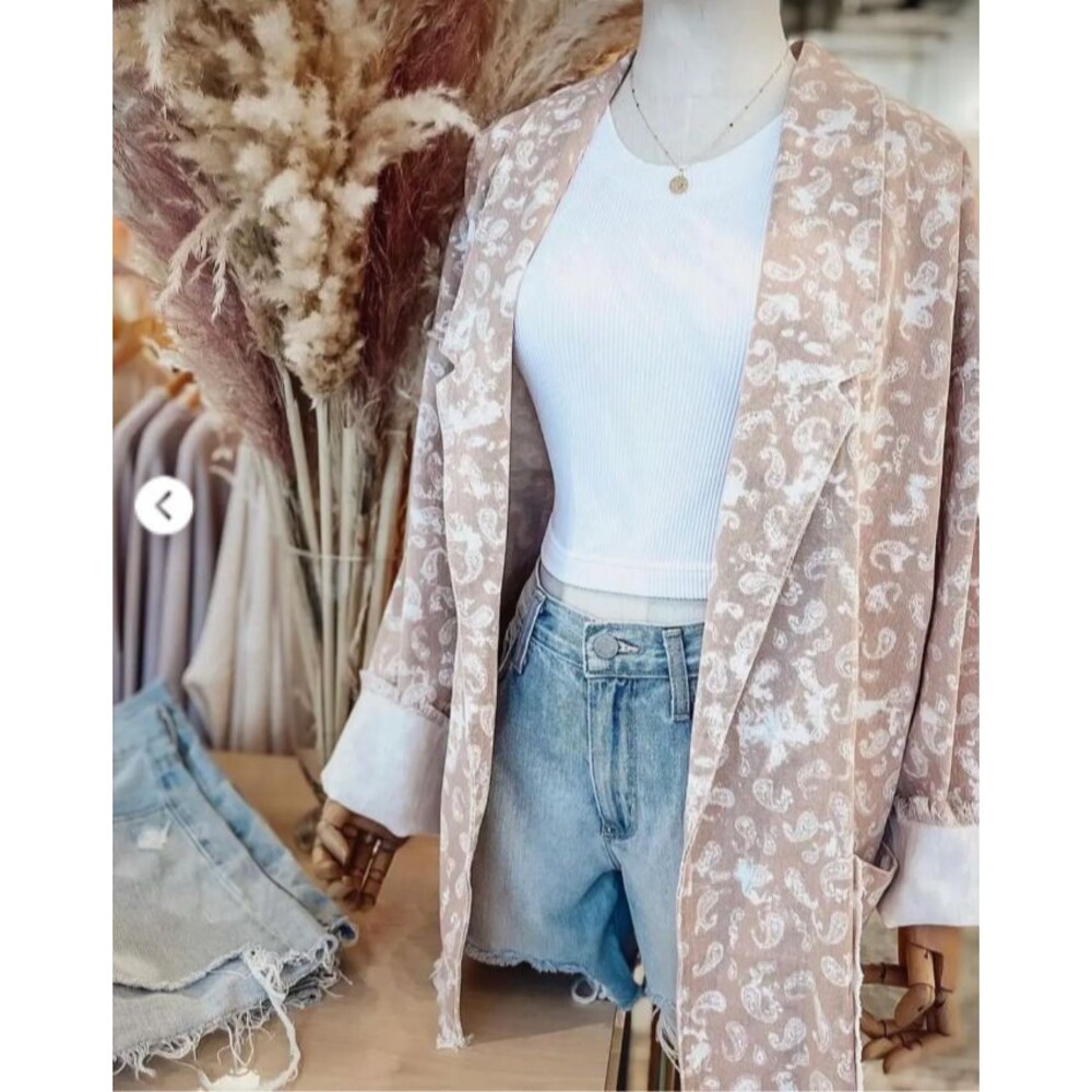Nwt POL Pink Paisley Print Boho Blazer Jacket Star Patch Cotton Women's Large